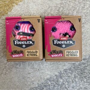2 Baby Fuggler Keyring - Pink and White Baby Pinkles Winged Bat & Weirdo Zebra